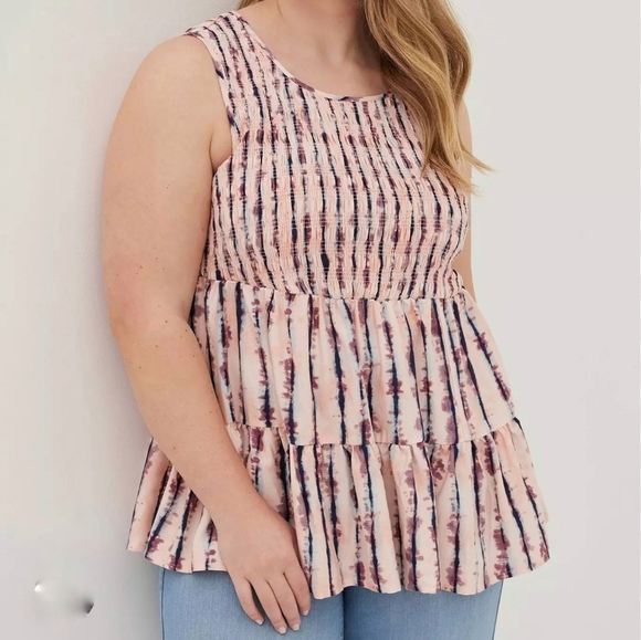 Torrid, New, Rayon Twill Smocked Tiered Pink Striped Tie Dye Tank Top Size 2X - Picture 3 of 12